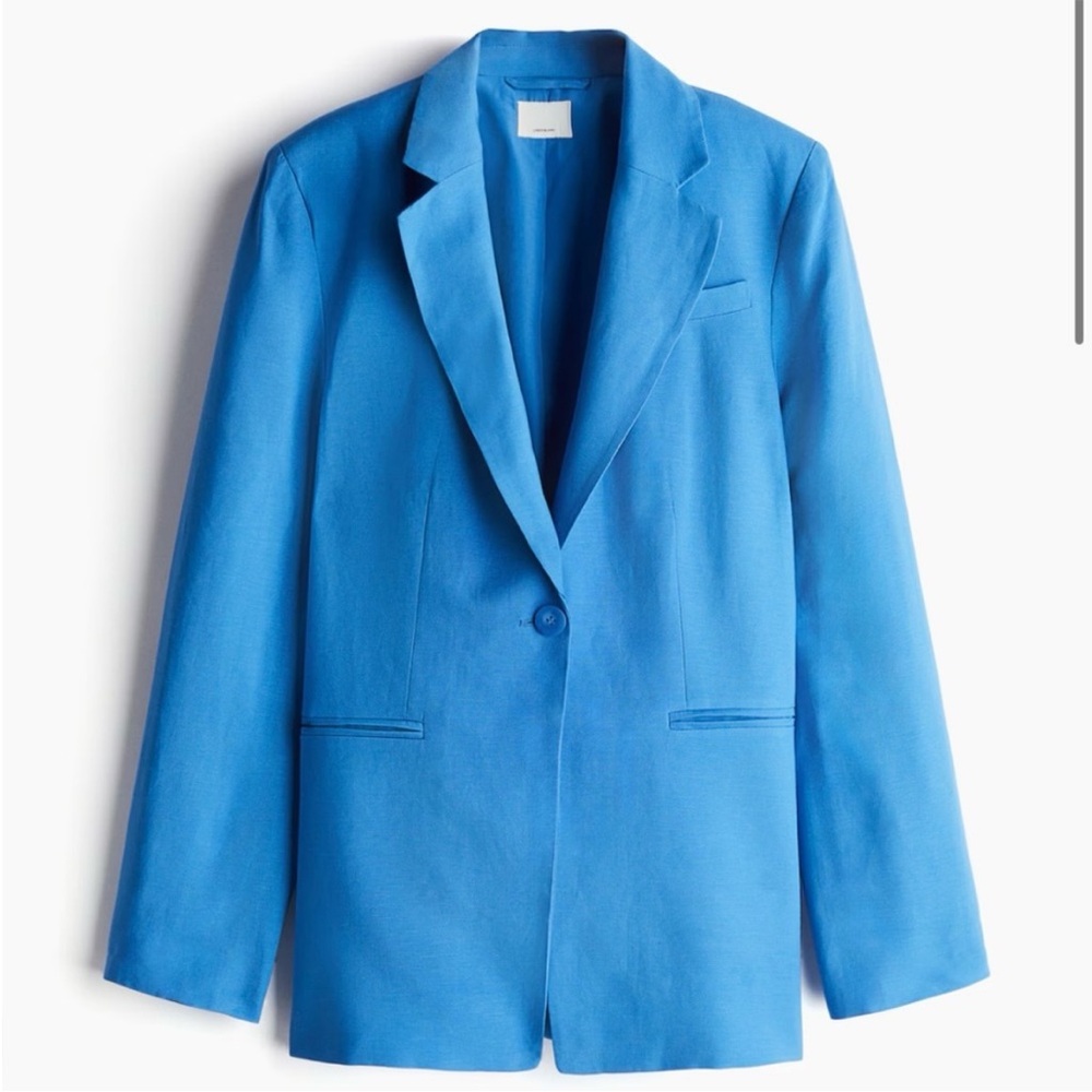 H&M Blue Robin Blazer Structured One Button Suit Jacket Blazer size Small